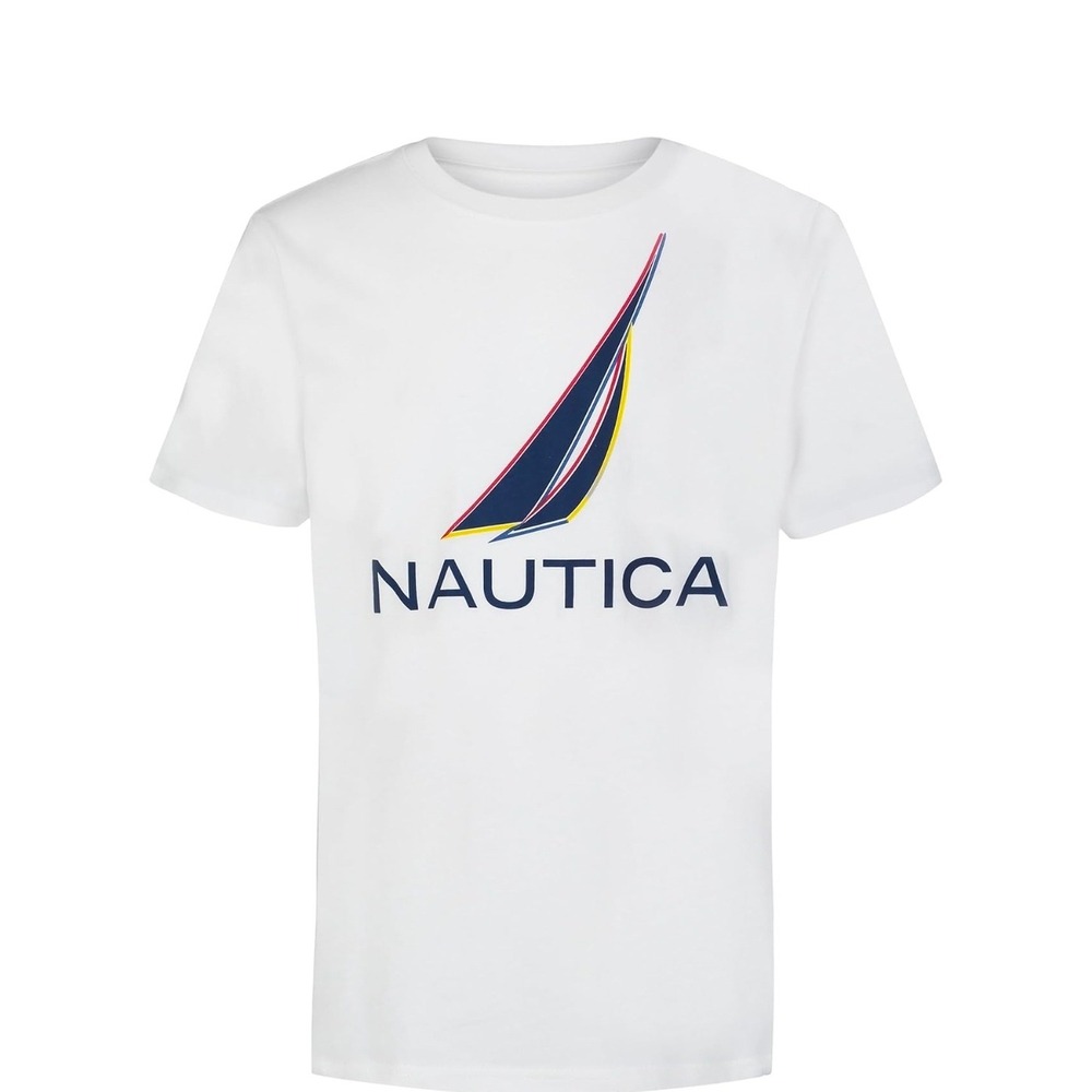 Nautica White Short Sleeve T Shirt Sailboat Logo Casual Top size 18_20